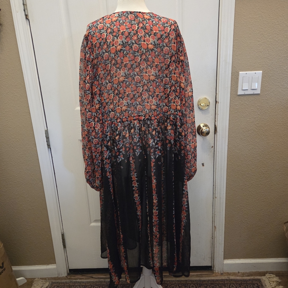 Torrid Lurex Chiffon Tie Front Maxi Floral Top Top Duster Kimono 2 2X  Festival - Picture 7 of 9